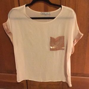 Sheer shirt with sequin pocket and sleeves